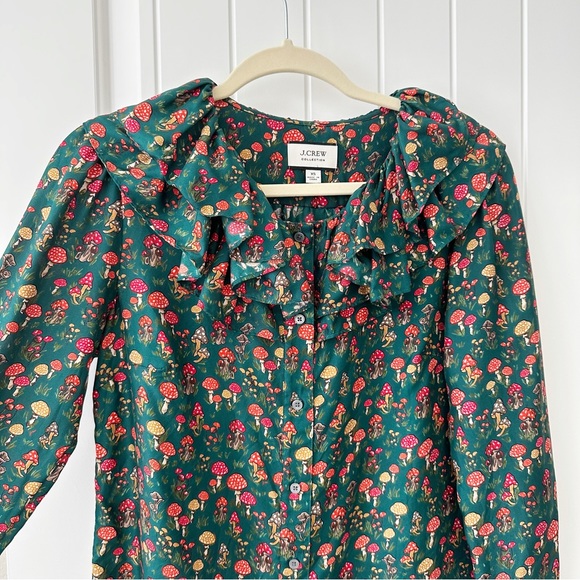 J Crew Collection Mushroom Floral Ruffle Collar Top - Picture 3 of 9